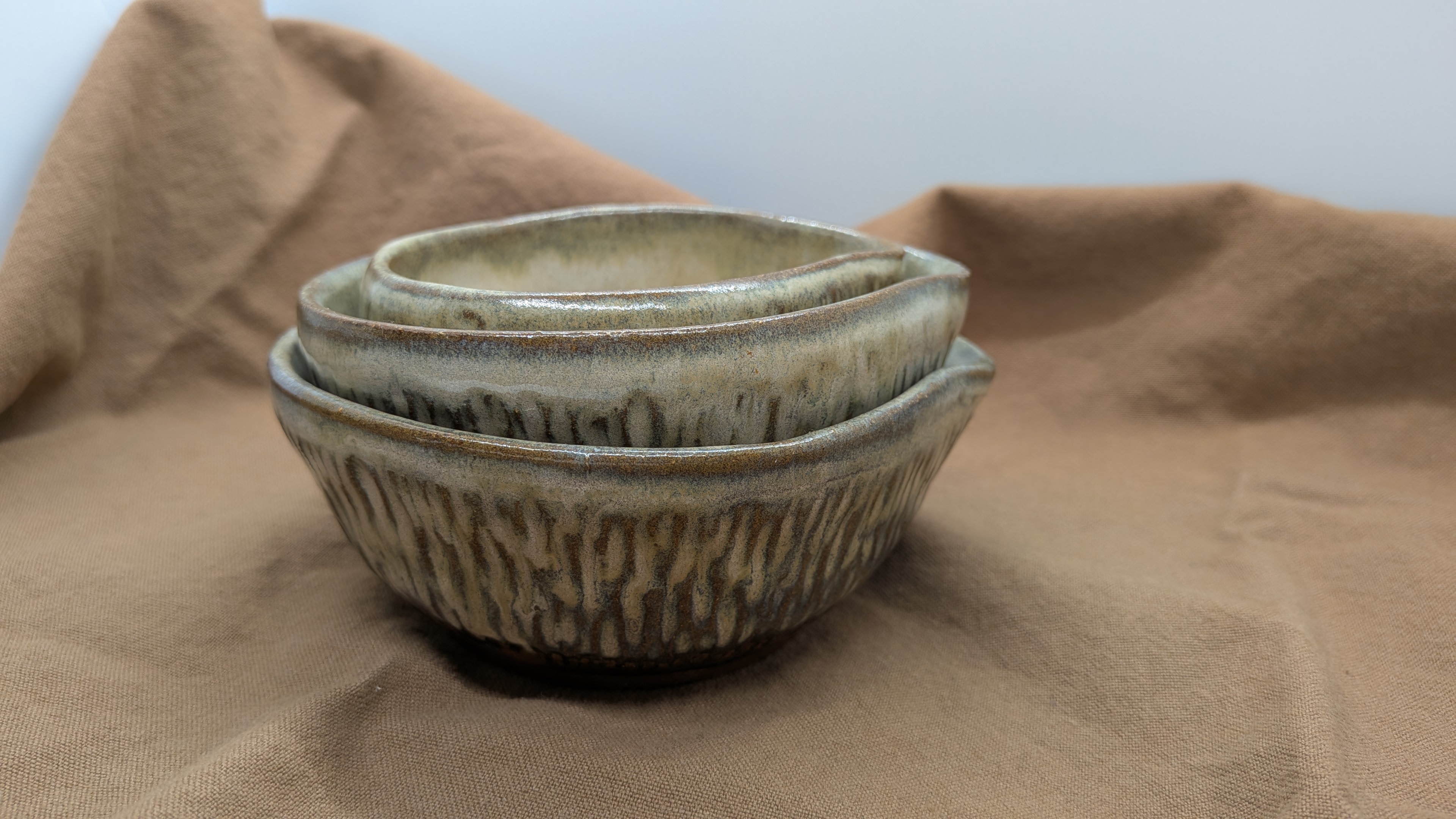 Carved Cool Sepia Prep Bowls - My most popular glaze combo + hand-carved texture! The simple, cool earth tones are a perfect complement to any kitchen.  - 30